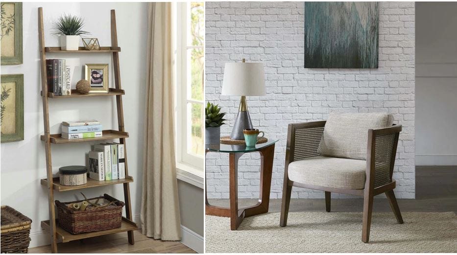 Macys and Spoken io home furniture: wooden ladder bookshelf & mid-century contemporary wood accent chair; find the best deals on Macys furniture online from Spoken.io